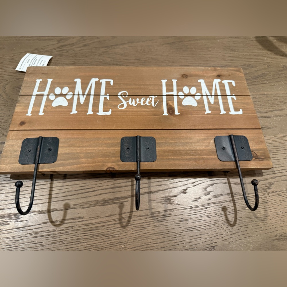 Rustic Brown "Home Sweet Home" Wall hood for leashes ect